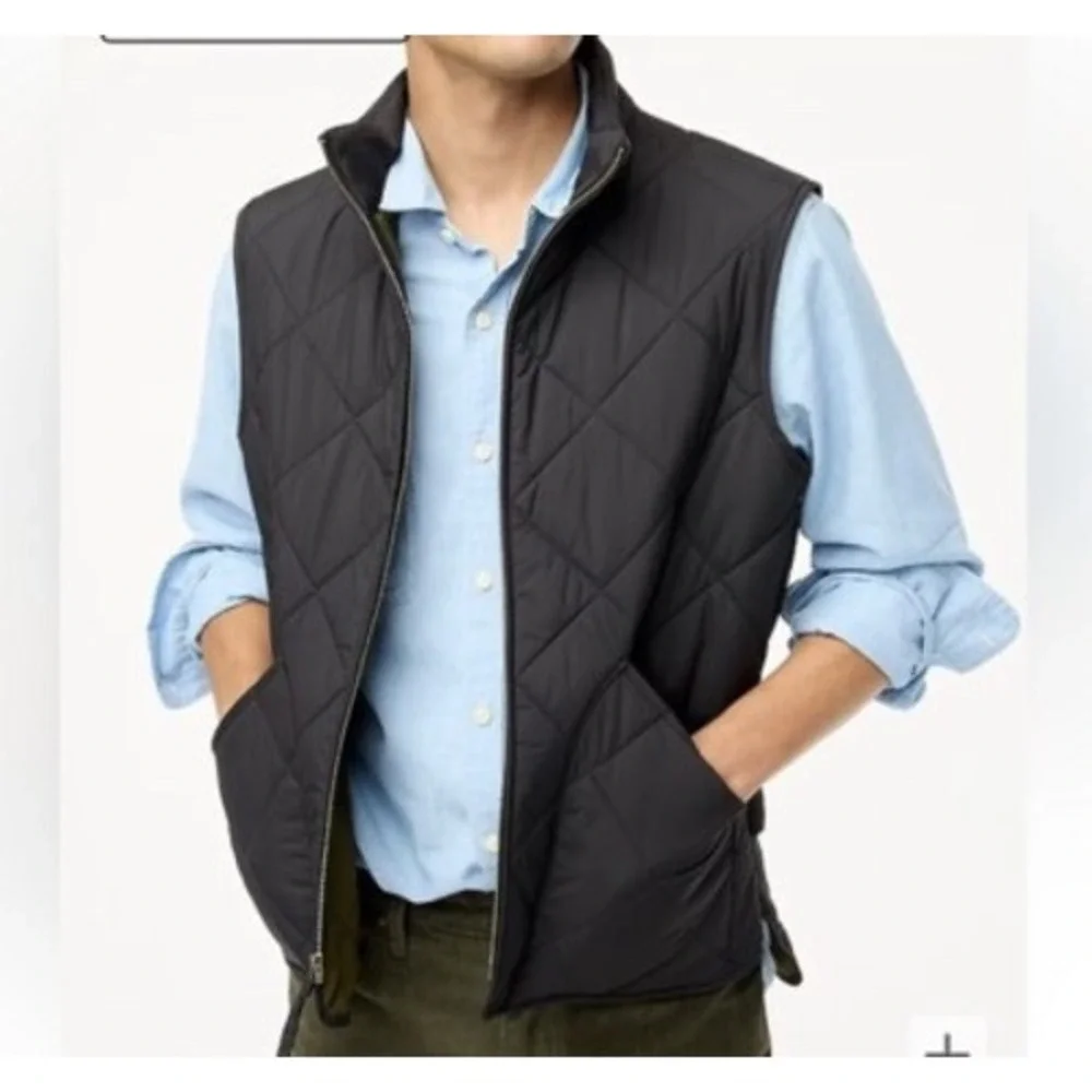 J.Crew Quilted Walker Vest Black Olive L NWT Men's Classic Fall Layering Utility